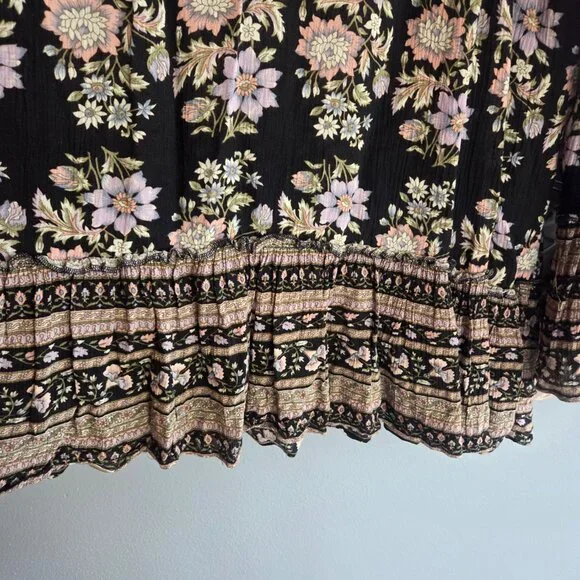 American Eagle Top Floral Lace Up Bell Sleeve Peasant Cottage Boho Womens Large - Picture 7 of 10